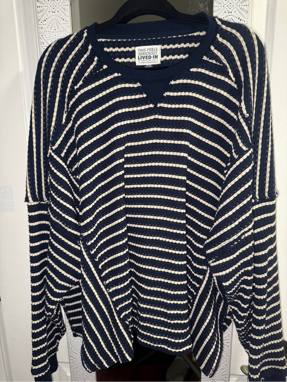 American Eagle Outfitters Navy & Cream Striped Crewneck Sweater